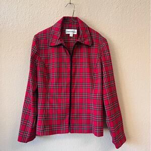 Vintage 90s Danny & Nicole red plaid zip up flat front jacket size 10P